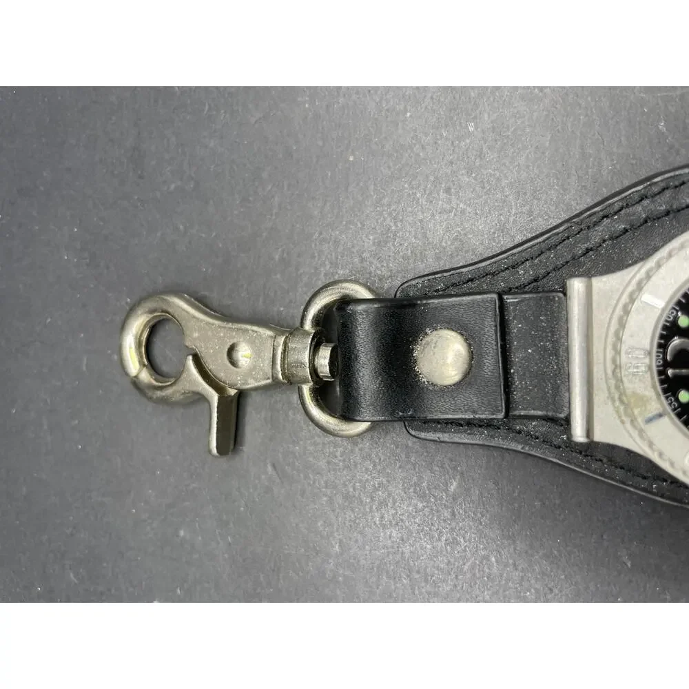 Vtg Lorente Clip Watch Hutch 2008 Leather Fob Keychain Hook Black Dial 41mm